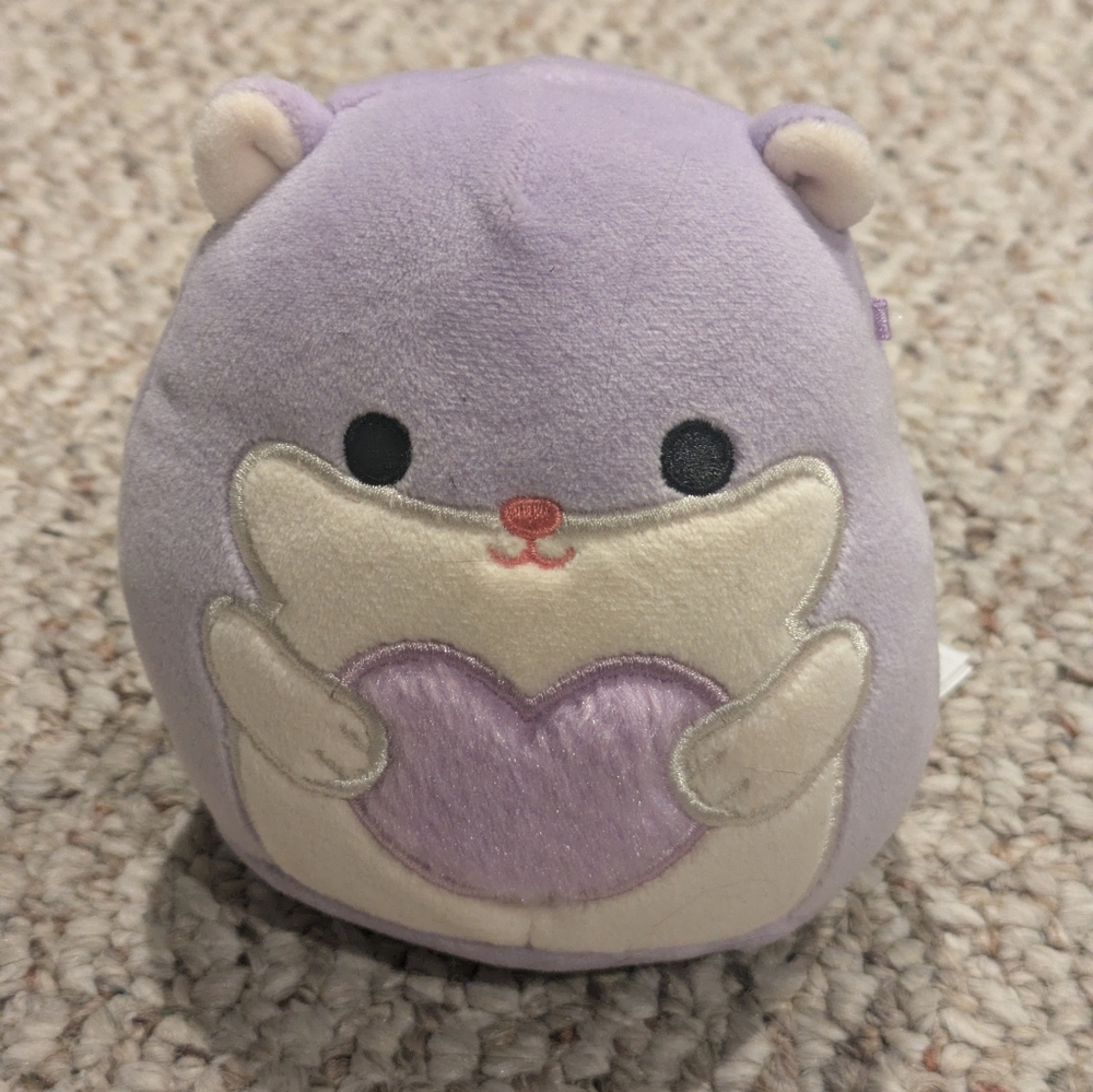 Cute Squishmallow Purple Plush Hamster Bravo Valentines 4.5 Inch